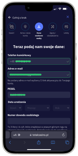 Jakie informacje są wymagane, aby zarejestrować się w casino Total?